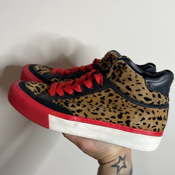 Rag & Bone | Women’s Army High Top Leopard Print Red Detail Sneakers Size 8 - Picture 6 of 9